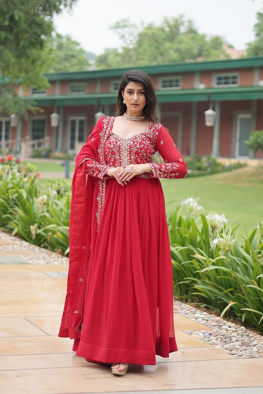 Graceful georgette Embroidered Gown with Dupatta